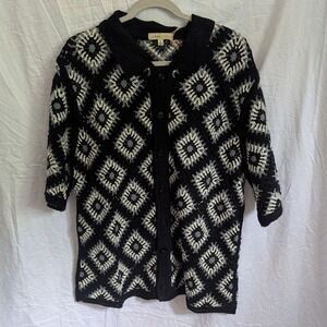 Sandstone Crochet Button Up Short Sleeve Shirt Black Grey Granny Square Mens S